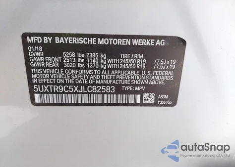 2018 BMW X3 xDrive30I z USA, uszkodzony, nr VIN 5UXTR9C5XJLC82583